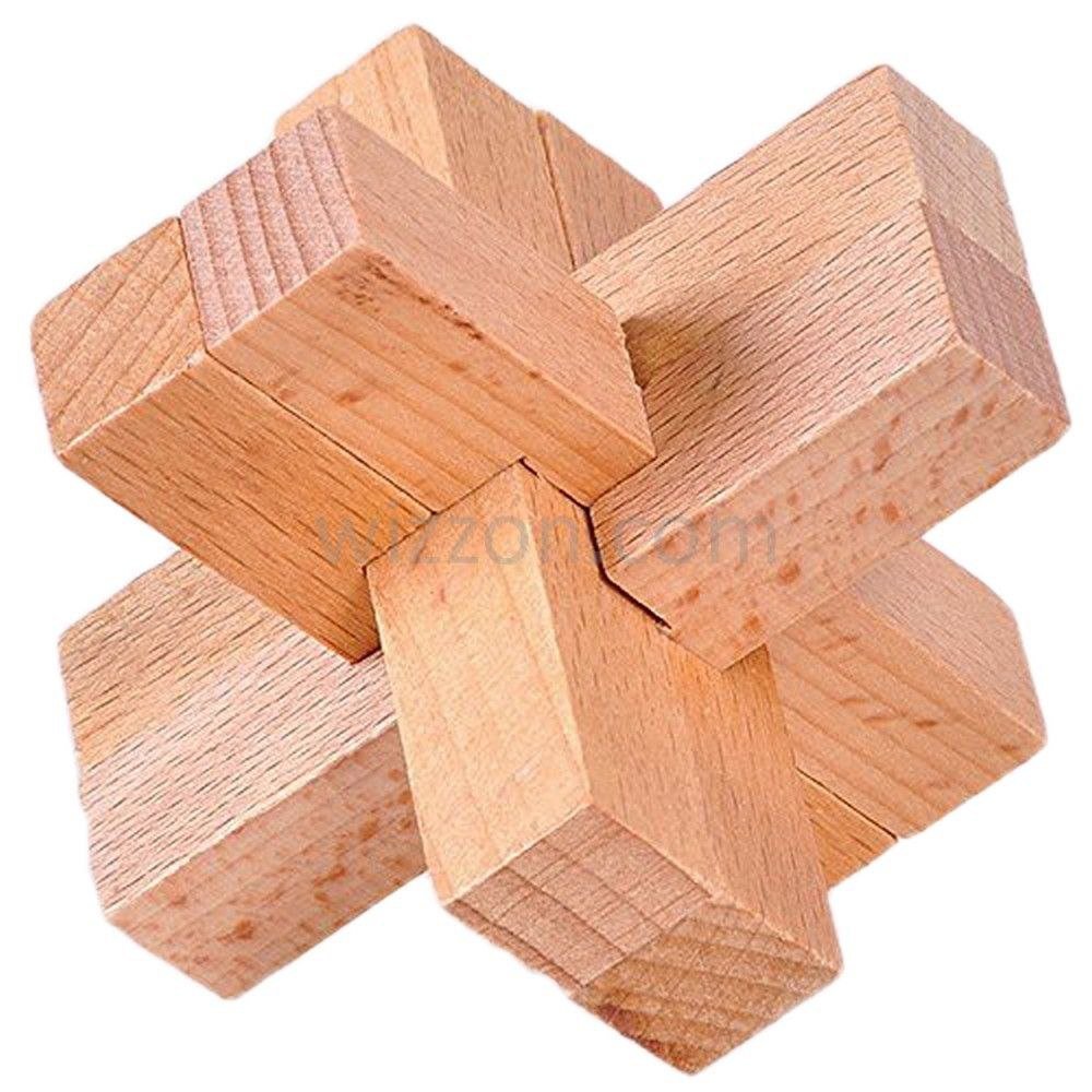 Interlocking wooden brain teaser