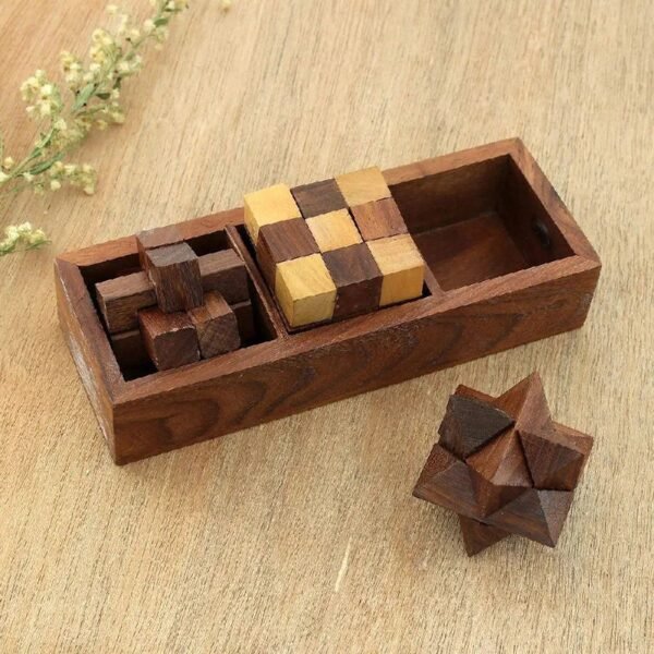 Triple wooden puzzle set